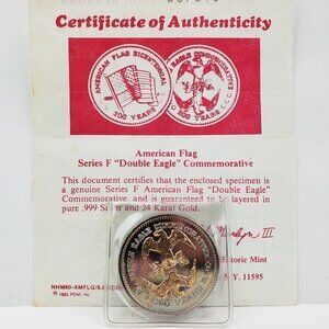 American Flag Double Eagle Silver Dollar Commemorative Coin Series F COA 1985